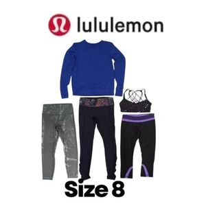 5 piece Lululemon Bundle Size 8 A mix of Royal Blue sweatshirt Peloton Legging